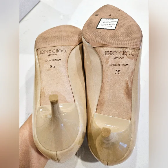 Jimmy Choo Nude Patent Kitten Heel Pumps - Picture 9 of 14